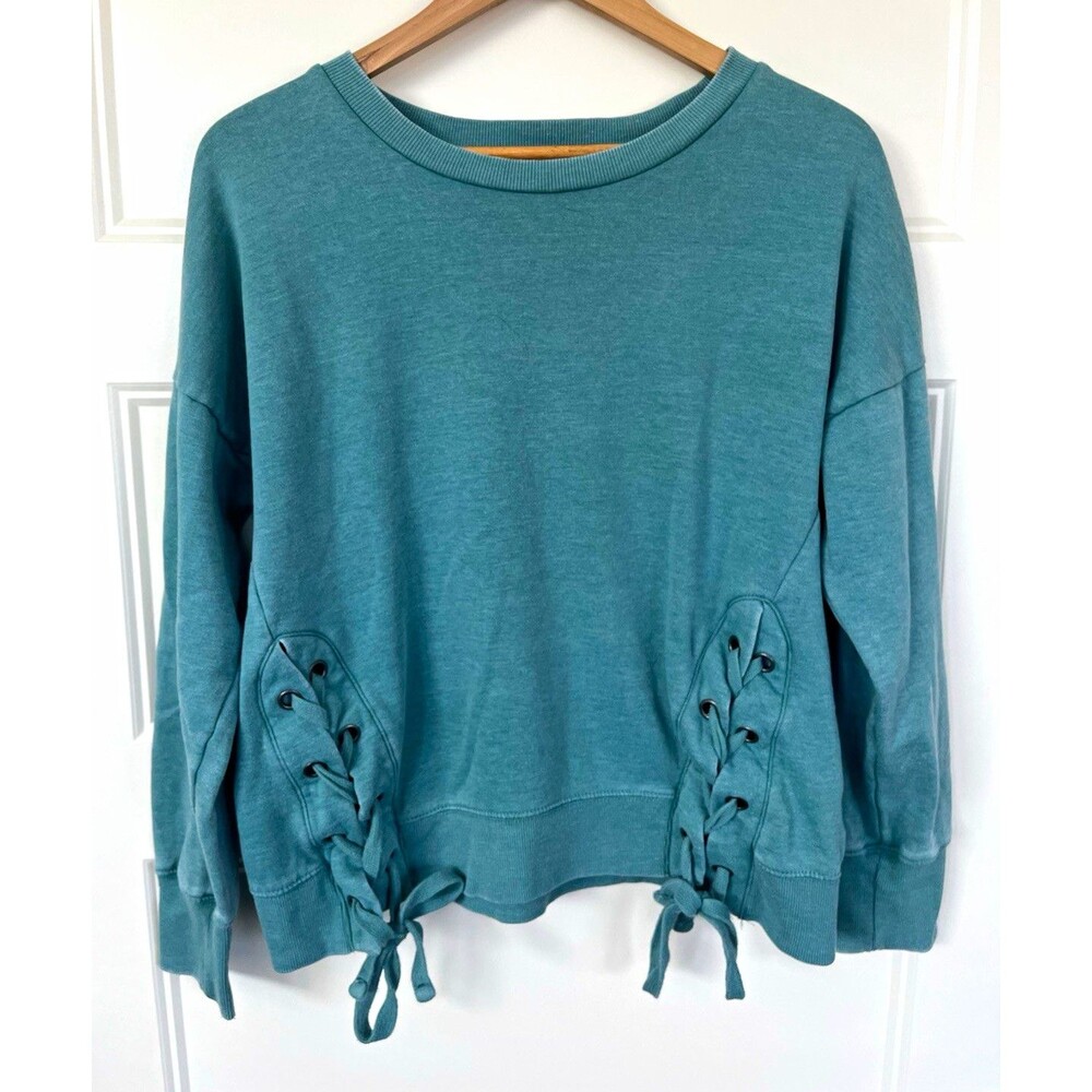 Pink Republic Women's Large Teal Crewneck Sweatshirt Fleece Pullover Long Sleeve